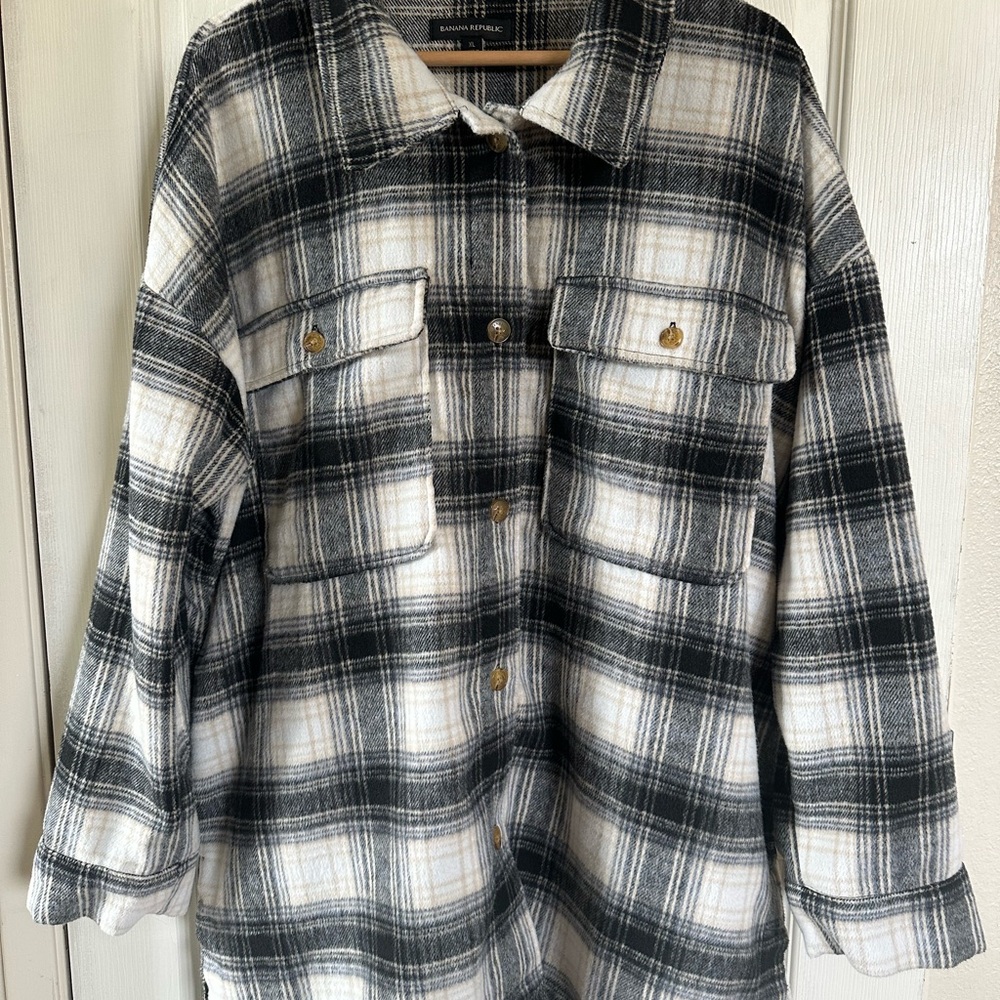 Banana Republic Black and White Plaid Long Sleeve Dress - Picture 3 of 4